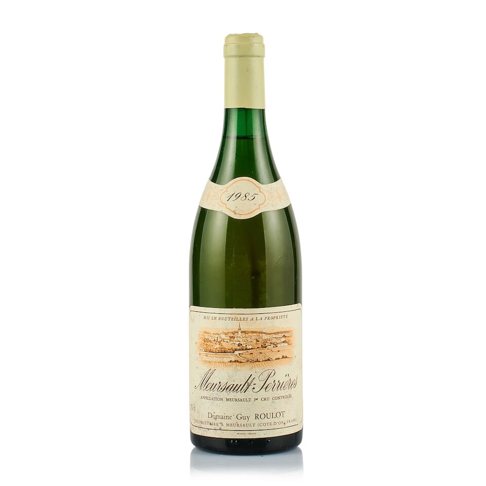 Domaine Roulot, Meursault 1er Cru, Perrières, 1985 (1 x 750ml): Domaine Roulot, Meursault 1er Cru, Perrières, 1985 (1 x 750ml) Region: Burgundy Fill Level: under 1.5cm below base of capsule Capsule: stained Cork: ok Label: bin-soiled and stained Packaging: