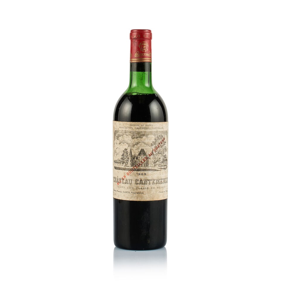 Château Cantemerle, Haut-Médoc, Grand Cru Classé, 1969 (1 x 750ml): Château Cantemerle, Haut-Médoc, Grand Cru Classé, 1969 (1 x 750ml) Region: Bordeaux Fill Level: mid shoulder Capsule: bin-soiled Cork: depressed Label: damp affected and stained Packagi