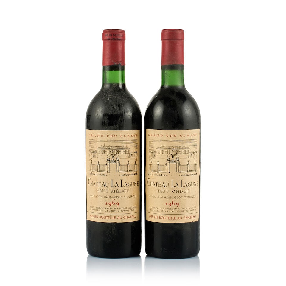 Château La Lagune, Haut-Médoc, Grand Cru Classé, 1969 (2 x 750ml): Château La Lagune, Haut-Médoc, Grand Cru Classé, 1969 (2 x 750ml) Region: Bordeaux Fill Level: 1x base of neck, 1x top shoulder Capsule: 2x bin-soiled Cork: ok Label: 2x bin-soiled Pack
