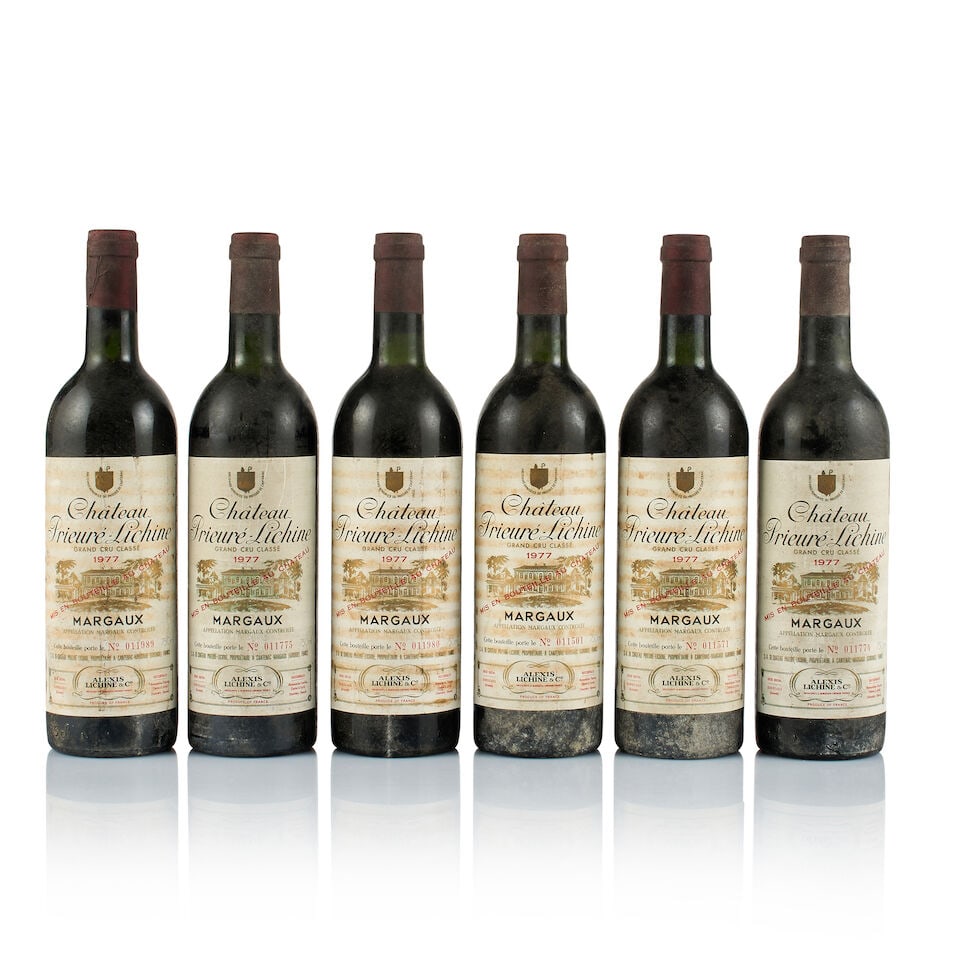 Château Prieuré-Lichine, Margaux, Grand Cru Classé, 1977 (6 x 750ml): Château Prieuré-Lichine, Margaux, Grand Cru Classé, 1977 (6 x 750ml) Region: Bordeaux Fill Level: 3x base of neck, 2x upper shoulder, 1x top shoulder Capsule: all bin-soiled, 2x