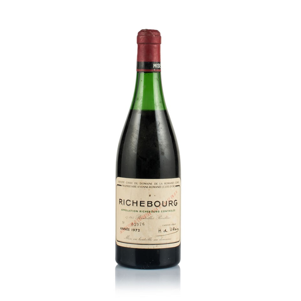 Domaine de la Romanée-Conti, Richebourg Grand Cru, 1972 (1 x 750ml): Domaine de la Romanée-Conti, Richebourg Grand Cru, 1972 (1 x 750ml) Region: Burgundy Fill Level: under 5cm below base of capsule Capsule: very slightly torn and bin-soiled Cork: ok Label:
