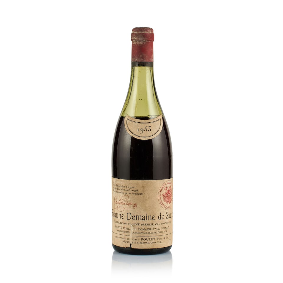 Maison Poulet Père & Fils, Beaune, Red, Domaine de Saux, 1953 (1 x 750ml): Maison Poulet Père & Fils, Beaune, Red, Domaine de Saux, 1953 (1 x 750ml) Region: Burgundy Fill Level: under 7cm below base of cork Capsule: corroded, recent signs of seepage Cork: slightly depre