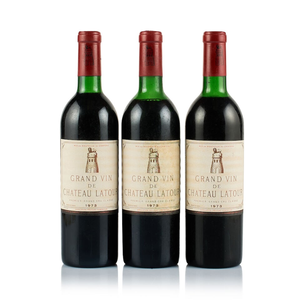 Château Latour, Pauillac, 1er Grand Cru Classé, 1973 (3 x 730ml): Château Latour, Pauillac, 1er Grand Cru Classé, 1973 (3 x 730ml) Region: Bordeaux Fill Level: 1x mid shoulder, 1x top shoulder, 1x upper shoulder Capsule: ok Cork: 2x depressed, 1x slightly