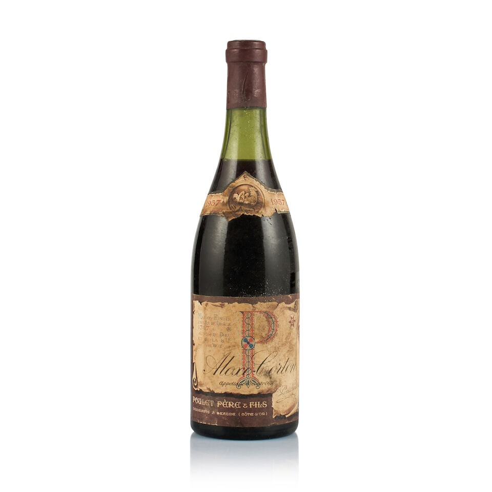 Maison Poulet Père & Fils, Aloxe-Corton, 1957 (1 x 750ml): Maison Poulet Père & Fils, Aloxe-Corton, 1957 (1 x 750ml) Region: Burgundy Fill Level: under 3.5cm below base of capsule Capsule: bin-soiled Cork: slightly depressed Label: bin-soiled and badly s