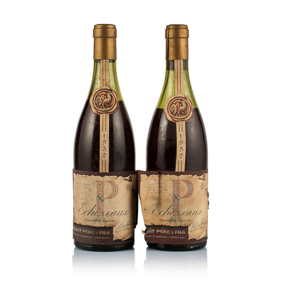 Maison Poulet Père & Fils, Echézeaux Grand Cru, 1952 (2 x 750ml): Maison Poulet Père & Fils, Echézeaux Grand Cru, 1952 (2 x 750ml) Region: Burgundy Fill Level: 1x under 5cm, 1x under 6cm below base of capsules Capsule: plastic capsules, 1x cracked, 1x