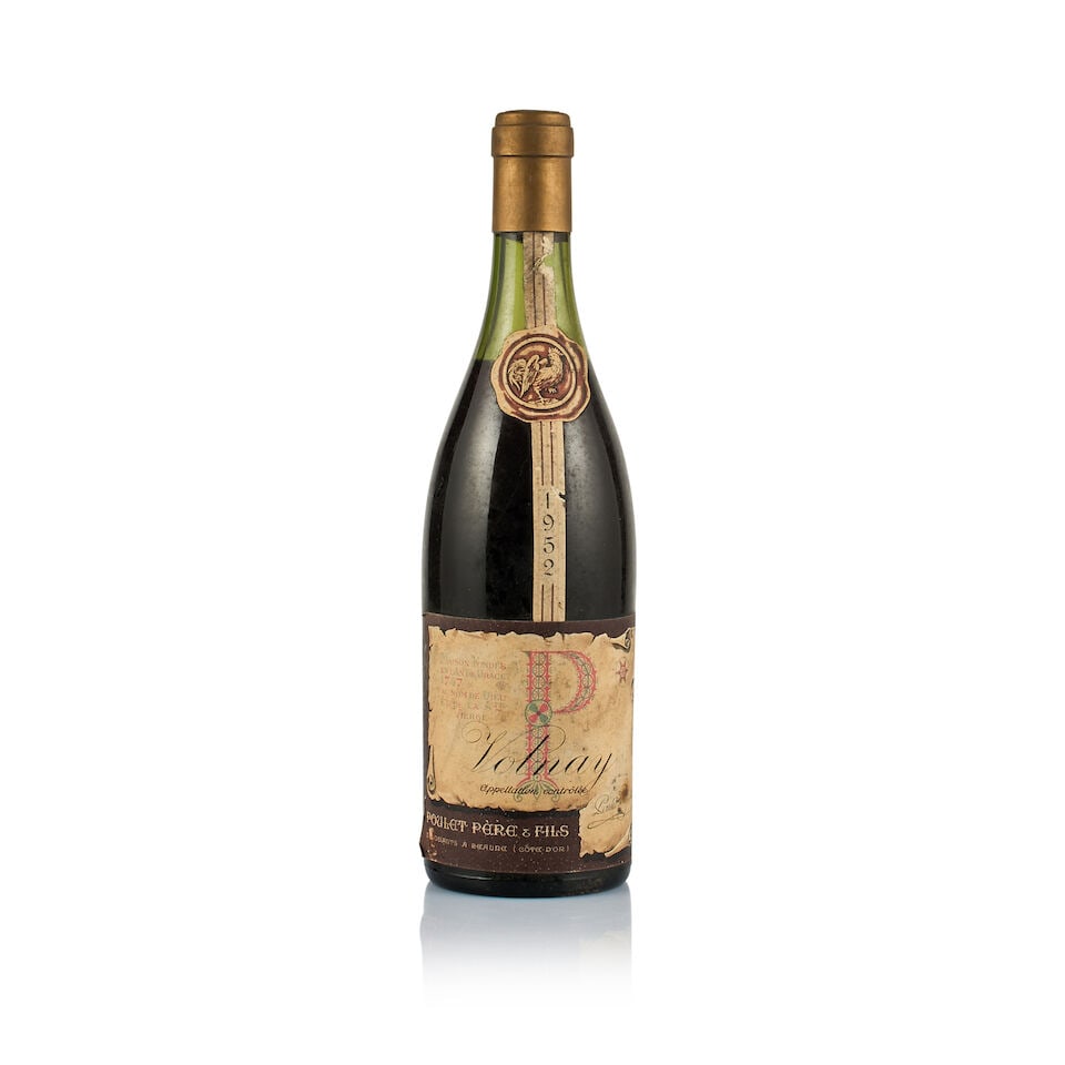 Maison Poulet Père & Fils, Volnay, 1952 (1 x 750ml): Maison Poulet Père & Fils, Volnay, 1952 (1 x 750ml) Region: Burgundy Fill Level: under 5cm below base of capsule Capsule: plastic capsule, cracked Cork: ok Label: bin-soiled and stained Packaging