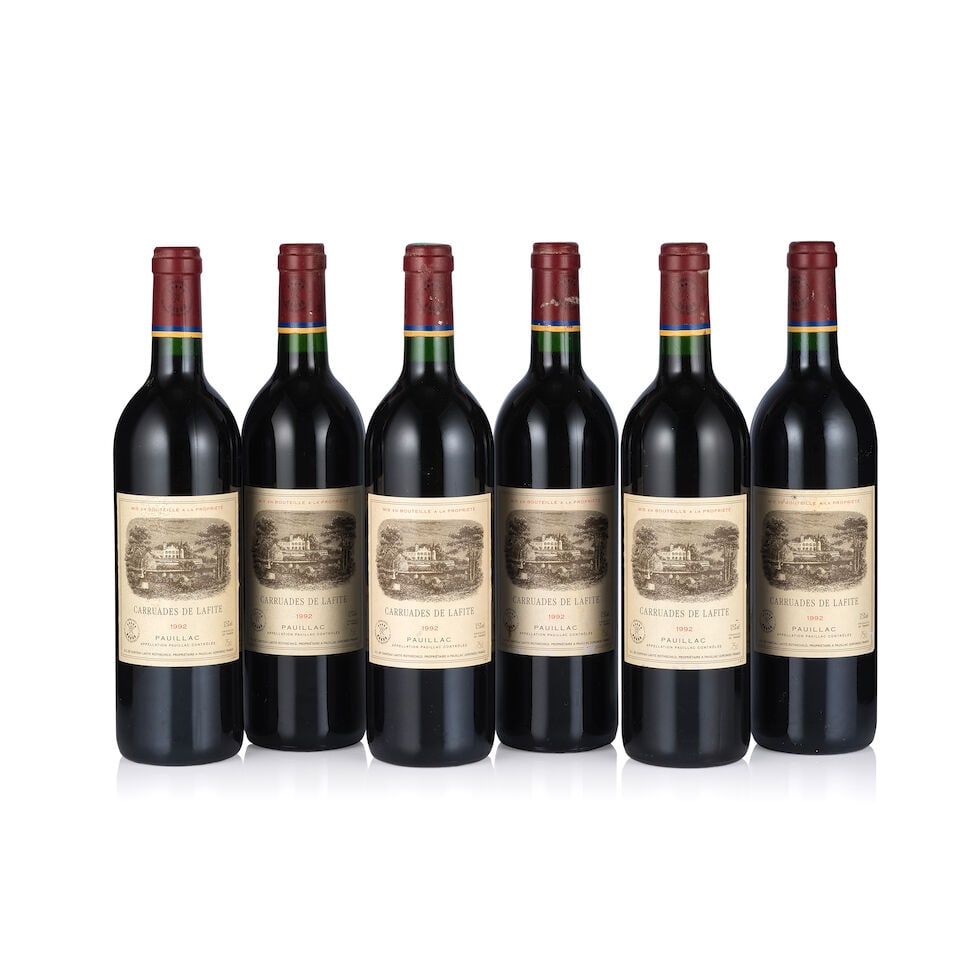 Château Lafite Rothschild, Pauillac, Carruades de Lafite, 1992 (6 x 750ml): Château Lafite Rothschild, Pauillac, Carruades de Lafite, 1992 (6 x 750ml) Region: Bordeaux Fill Level: into neck Capsule: ok Cork: 1x slightly raised, 5x ok Label: 2x slightly nicked, 1x