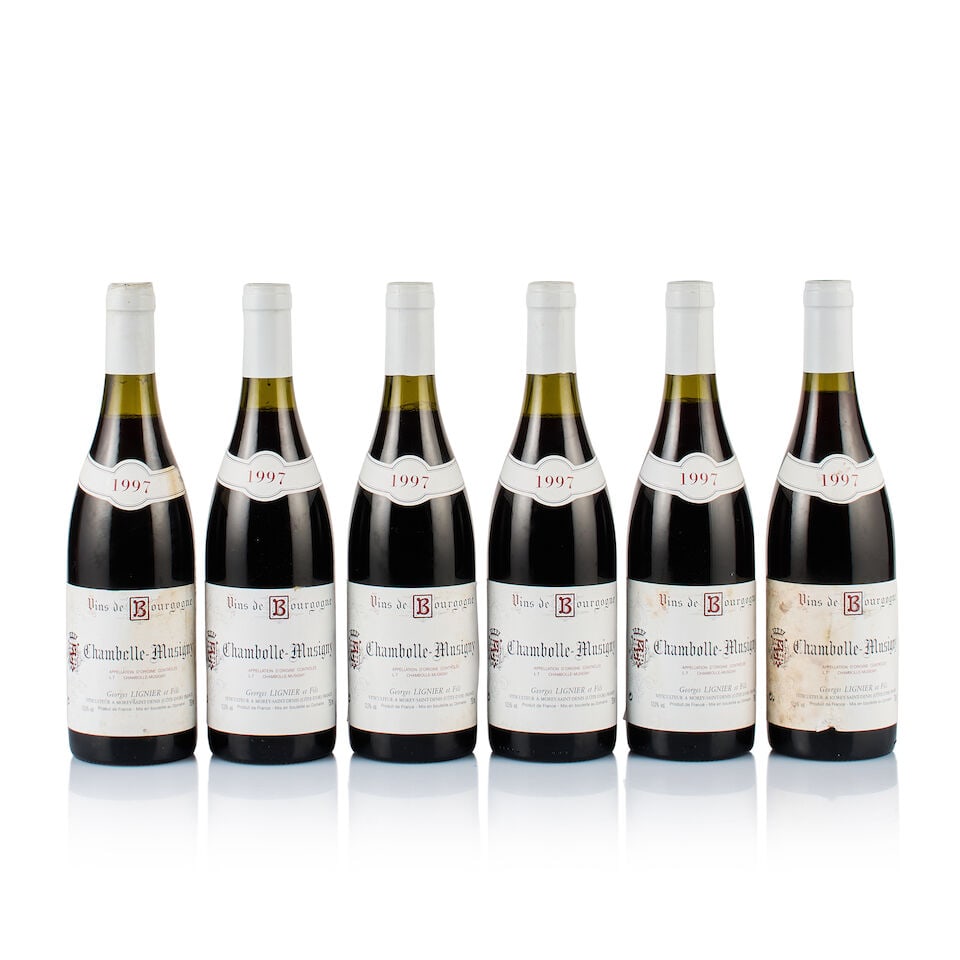 Georges Lignier & Fils, Chambolle-Musigny, 1997 (6 x 750ml): Domaine George Lignier, Chambolle-Musigny, 1997 (6 x 750ml) Region: Burgundy Fill Level: 1x under 3cm, 1x under 2.5cm, 2x under 2cm, 1x under 1.5cm, 1x under 1cm below base of capsules Capsule: 6x sli