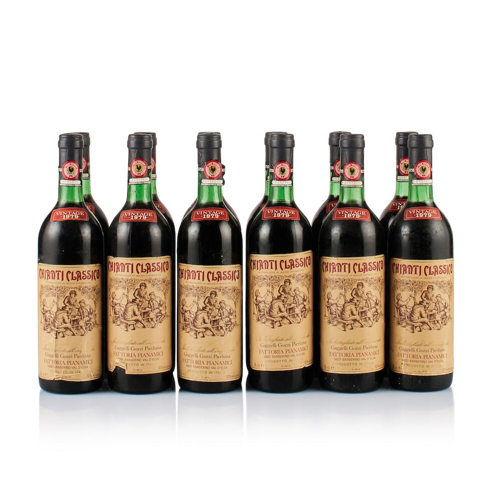 Fattoria Pianamici, Chianti Classico, 1979 (12 x 750ml): Fattoria Pianamici, Chianti Classico, 1979 (12 x 750ml) Region: Tuscany Fill Level: 12x base of neck Capsule: 12x bin-soiled Cork: 3x raised, 1x ok, 8x slightly depressed Label: 10x stained and slight