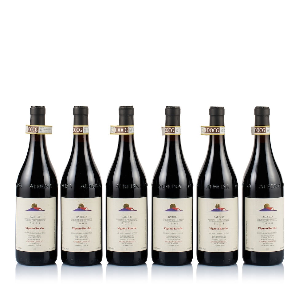 Andrea Oberto, Barolo, Vigneto Rocche, 2008 (6 x 750ml): Andrea Oberto, Barolo, Vigneto Rocche, 2008 (6 x 750ml) Region: Piedmont Fill Level: 6x under 1.5cm below base of capsule Capsule: ok, DOCG labels peeling Cork: ok Label: 1x marked, 2x very slightly m