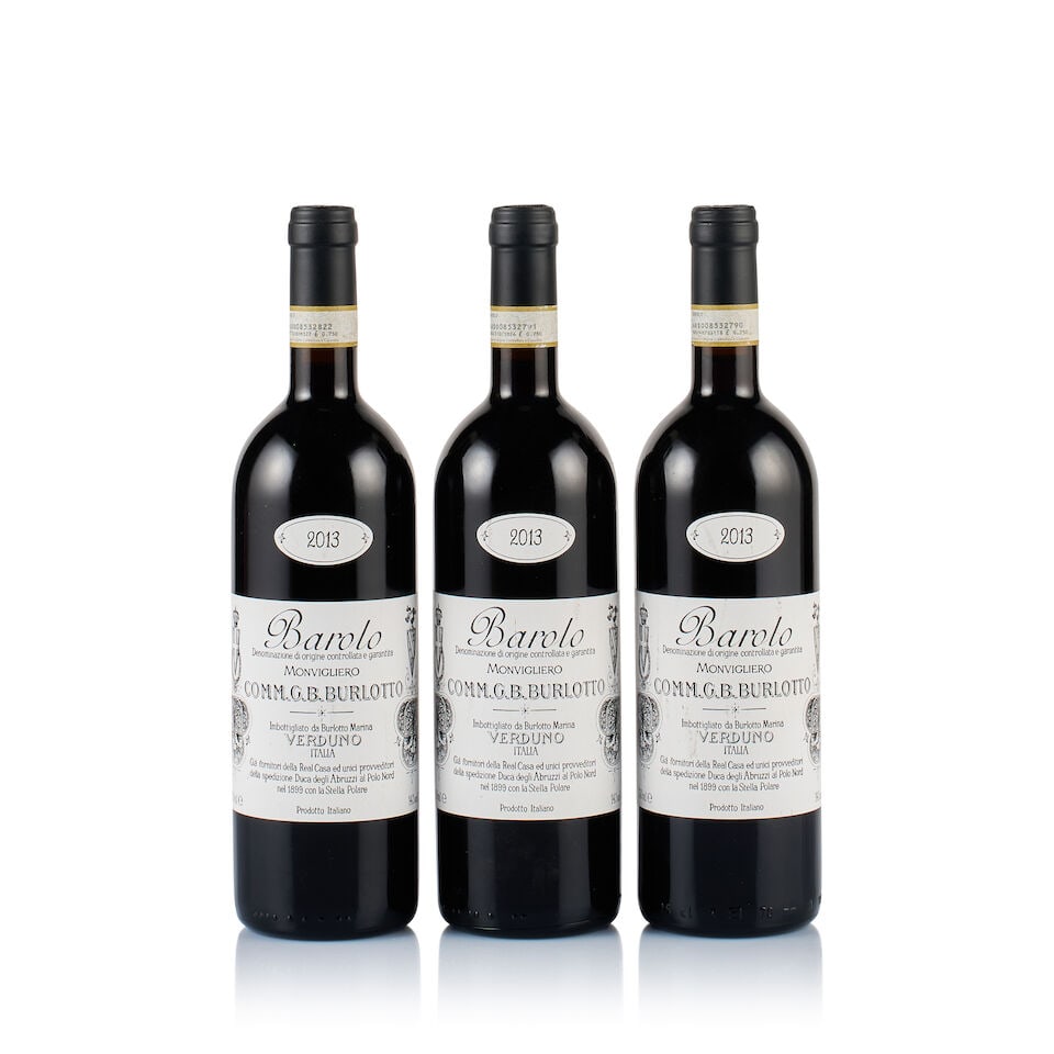 Comm. G.B. Burlotto, Barolo, Monvigliero, 2013 (3 x 750ml): Comm. G.B. Burlotto, Barolo, Monvigliero, 2013 (3 x 750ml) Region: Piedmont Fill Level: good Capsule: ok Cork: ok Label: 3x slightly marked Packaging: neutral carton Alcohol Content: 14% For further