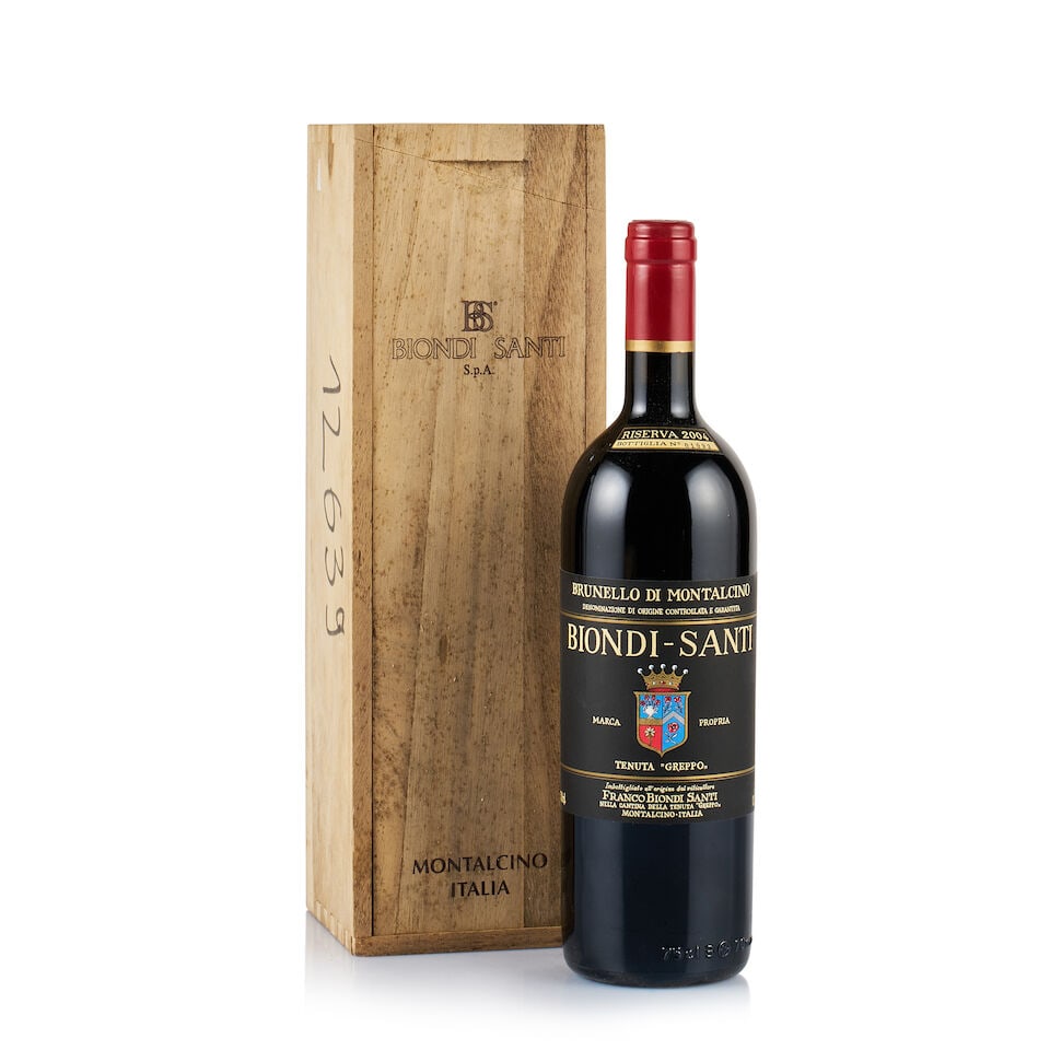Biondi Santi, Brunello di Montalcino, Riserva, 2004 (1 x 750ml): Biondi Santi, Brunello di Montalcino, Riserva, 2004 (1 x 750ml) Region: Tuscany Fill Level: into neck Capsule: ok Cork: ok Label: good appearance Packaging: original wooden case, 12639 handwritten on 