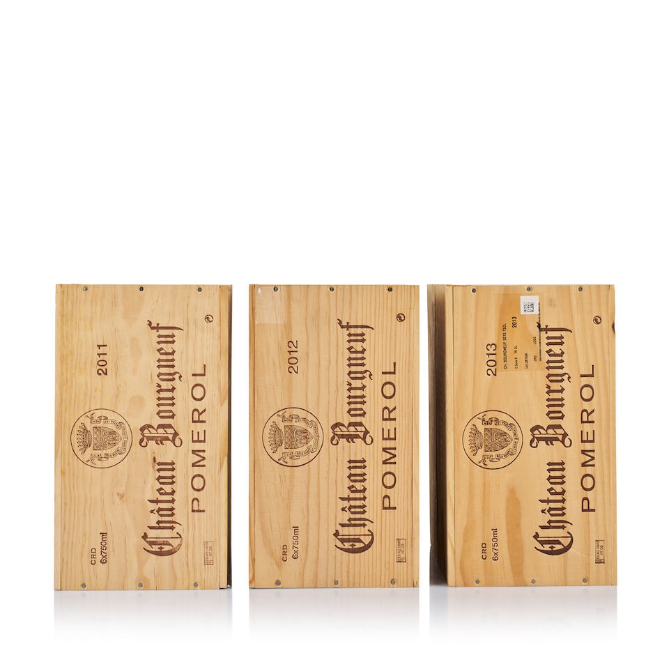 Vertical of Château Bourgneuf, Pomerol, 2011, 2012 & 2013 (18 x 750ml): Château Bourgneuf, Pomerol, 2011 (6 x 750ml) Region: Bordeaux Packaging: original wooden case Miscellaneous: not open Château Bourgneuf, Pomerol, 2012 (6 x 750ml) Region: