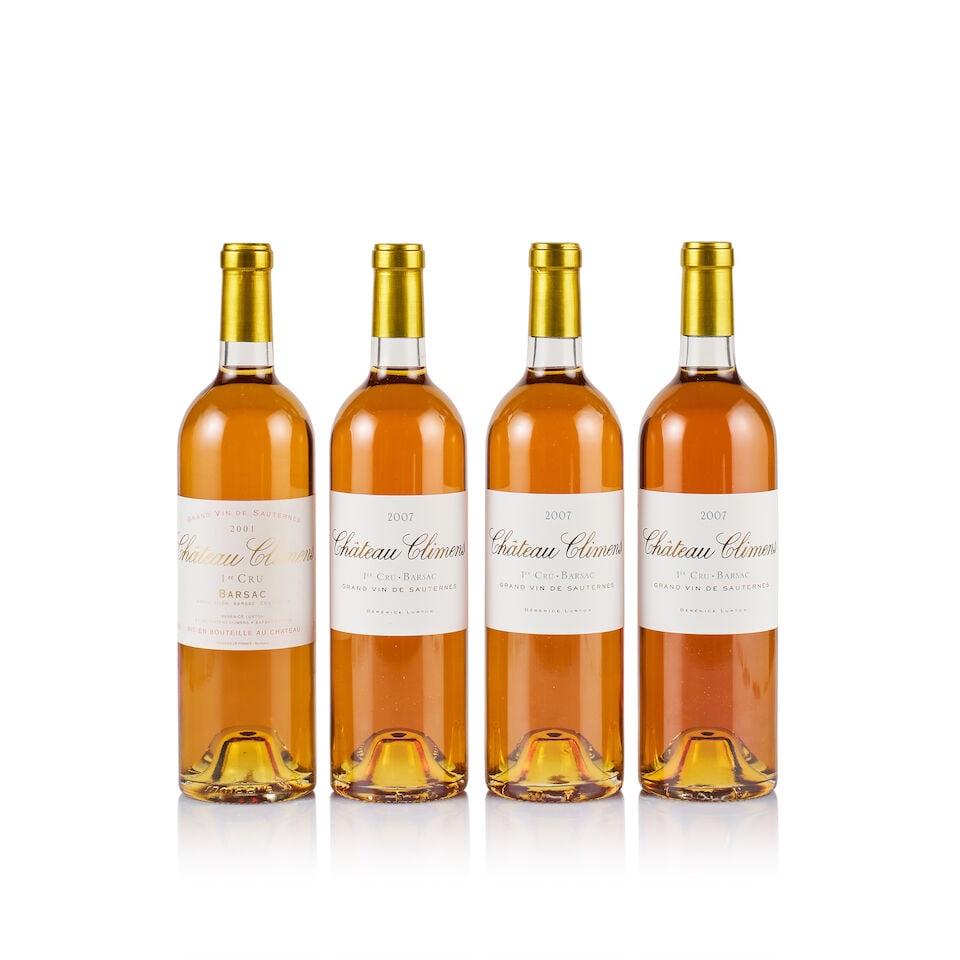 Château Climens, Barsac, Grand Cru Classé, 2001 & 2007 (4 x 750ml): Château Climens, Barsac, Grand Cru Classé, 2001 (1 x 750ml) Region: Bordeaux Fill Level: into neck Capsule: ok Cork: ok Label: excellent appearance Packaging: neutral carton Alcohol Content:
