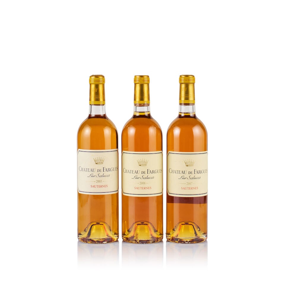 Château de Fargues, Sauternes, 2005, 2006 & 2007 (3 x 750ml): Château de Fargues, Sauternes, 2005 (1 x 750ml) Region: Bordeaux Fill Level: base of neck Capsule: ok Cork: slightly raised Label: excellent appearance Packaging: neutral carton Alcohol Content: 