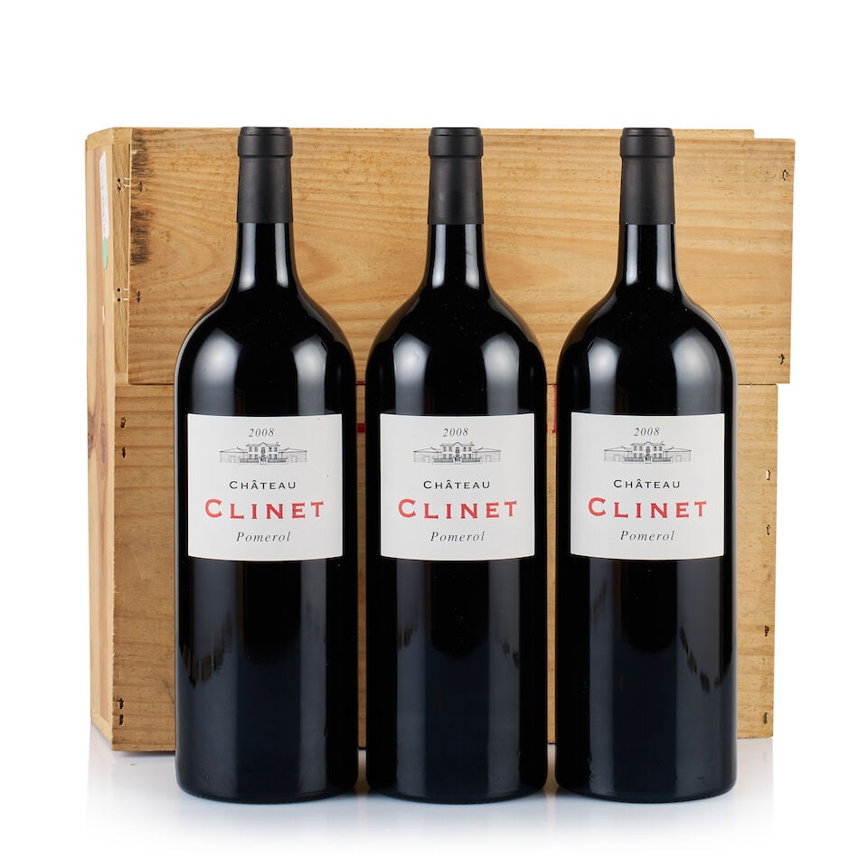 Château Clinet, Pomerol, 2008 (3 x Magnum): Château Clinet, Pomerol, 2008 (3 x Magnum) Region: Bordeaux Fill Level: 3x base of neck Capsule: ok Cork: ok Label: good appearance Packaging: original wooden case Alcohol Content: 13.9% For