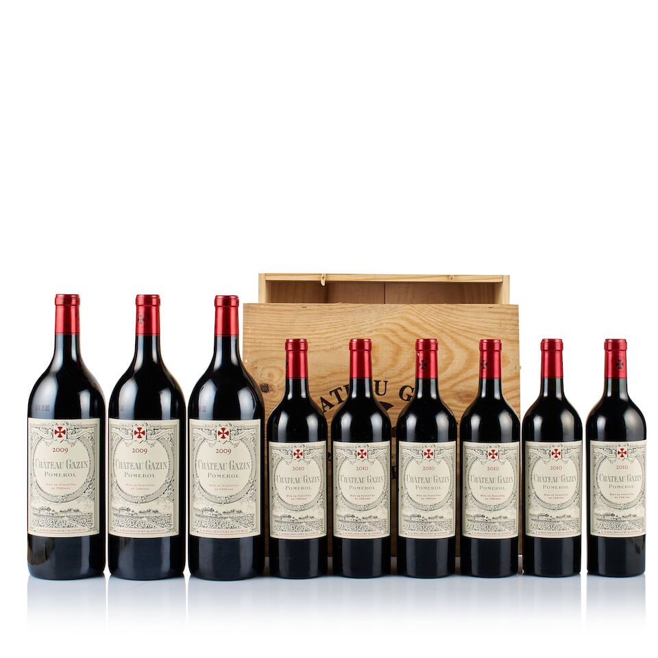 Château Gazin, Pomerol, 2009 & 2010 (6 x 750ml & 3 x Magnum): Château Gazin, Pomerol, 2009 (3 x Magnum) Region: Bordeaux Fill Level: into neck Capsule: ok Cork: ok Label: excellent appearance Packaging: original wooden case Alcohol Content: 14.5%