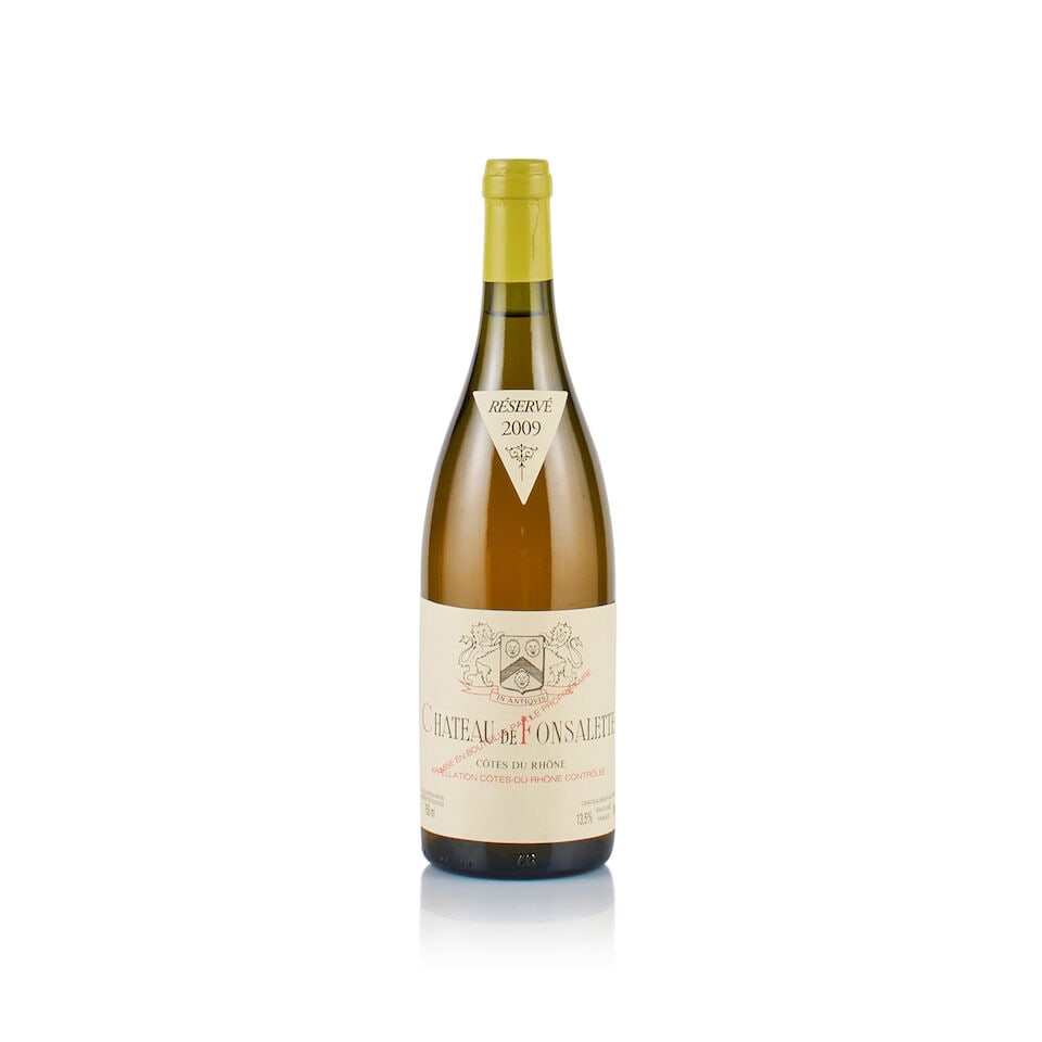 Château de Fonsalette, Côtes du Rhône, White, 2009 (1 x 750ml): Château de Fonsalette, Côtes du Rhône, White, 2009 (1 x 750ml) Region: Rhône Valley Fill Level: under 1.5cm below base of capsule Capsule: slightly creased Cork: very slightly depr