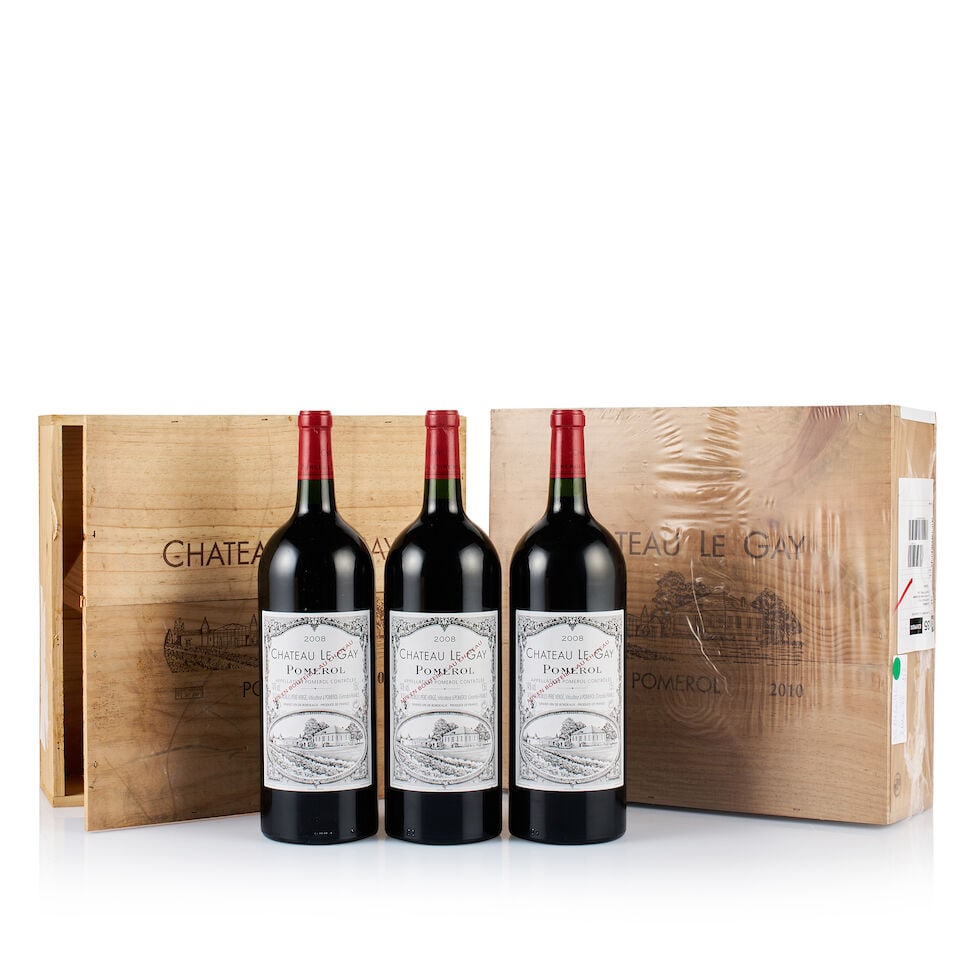 Château le Gay, Pomerol, 2008 & 2010 (6 x Magnum): Château le Gay, Pomerol, 2008 (3 x Magnum) Region: Bordeaux Fill Level: into neck Capsule: ok Cork: ok Label: excellent appearance Packaging: original wooden case Alcohol Content: 14%