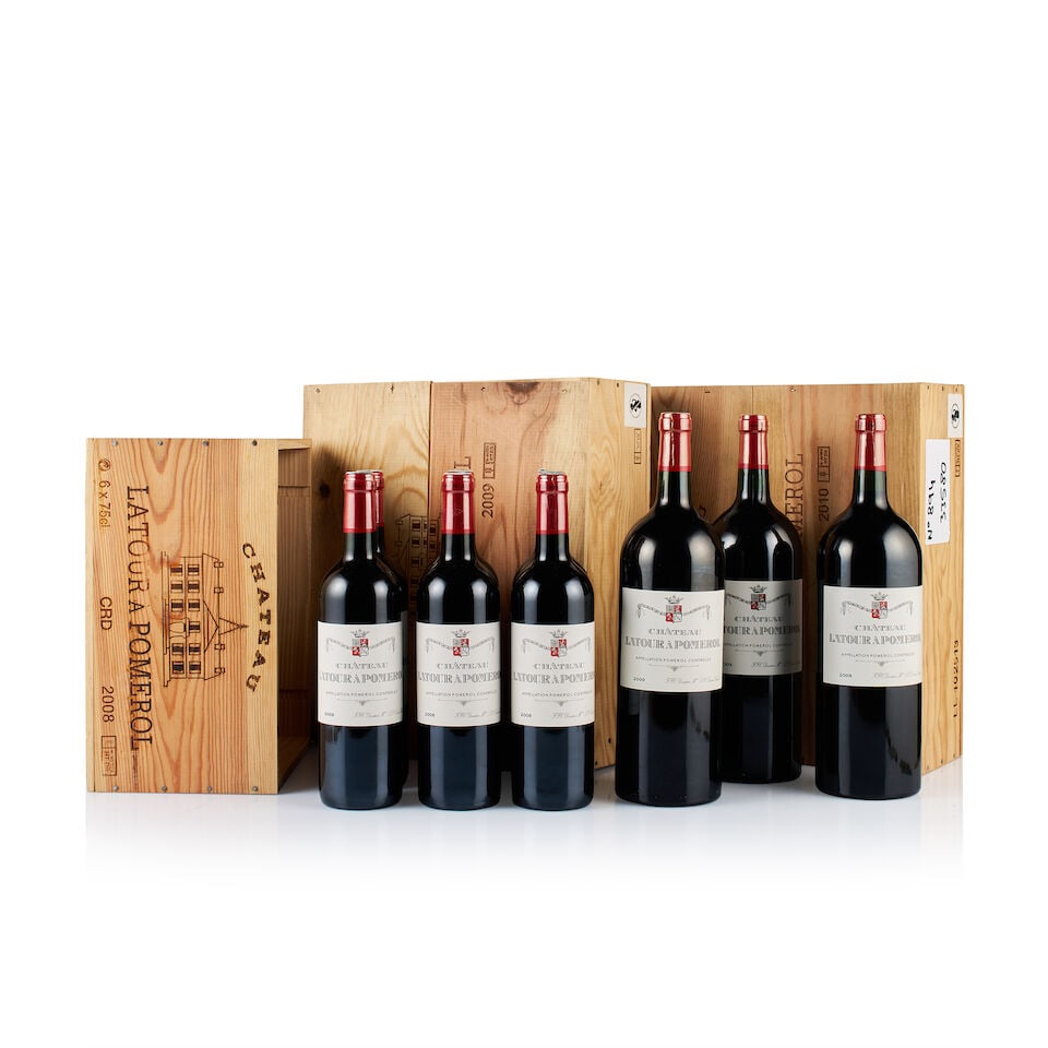 Château Latour à Pomerol, Pomerol, 2008, 2009 & 2010 (6 x 750ml & 6 x Magnum): Château Latour à Pomerol, Pomerol, 2008 (6 x 750ml) Region: Bordeaux Fill Level: 1x base of neck, 5x into neck Capsule: ok, 6x plastic wrapped Cork: ok Label: good appearance Packaging: