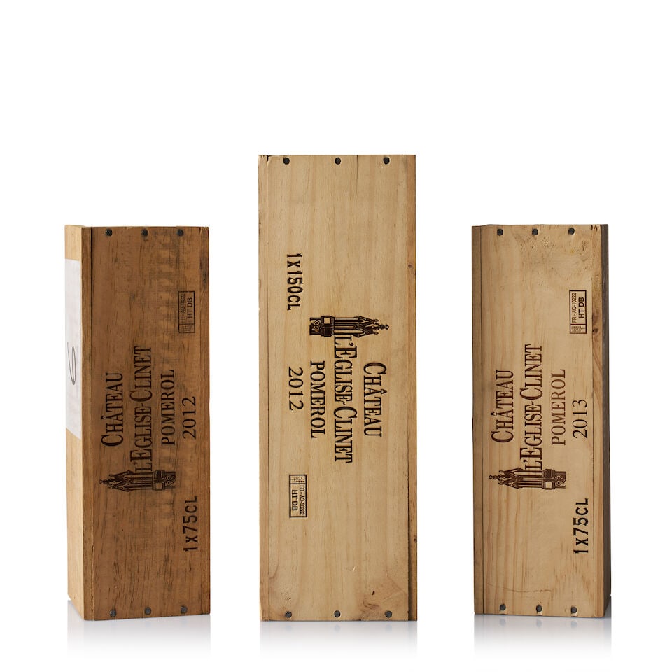 Château l'Eglise-Clinet, Pomerol, 2012 & 2013 (2 x 750ml & 1 x Magnum): Château l'Eglise-Clinet, Pomerol, 2012 (1 x Magnum) Region: Bordeaux Packaging: original wooden case Miscellaneous: not open Château l'Eglise-Clinet, Pomerol, 2012 (1 x 750ml) Region: Bordea