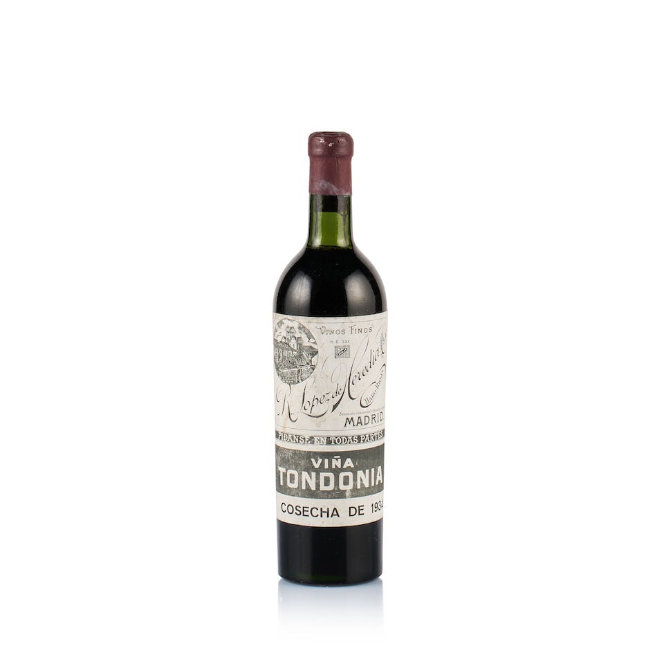 R. Lopez de Heredia, Rioja, Vina Tondonia Reserva, 1934 (1 x 750ml): R. Lopez de Heredia, Rioja, Vina Tondonia Reserva, 1934 (1 x 750ml) Region: Spain Fill Level: very top shoulder Capsule: corroded Cork: slightly rising Label: faded and stained Packaging: neutral