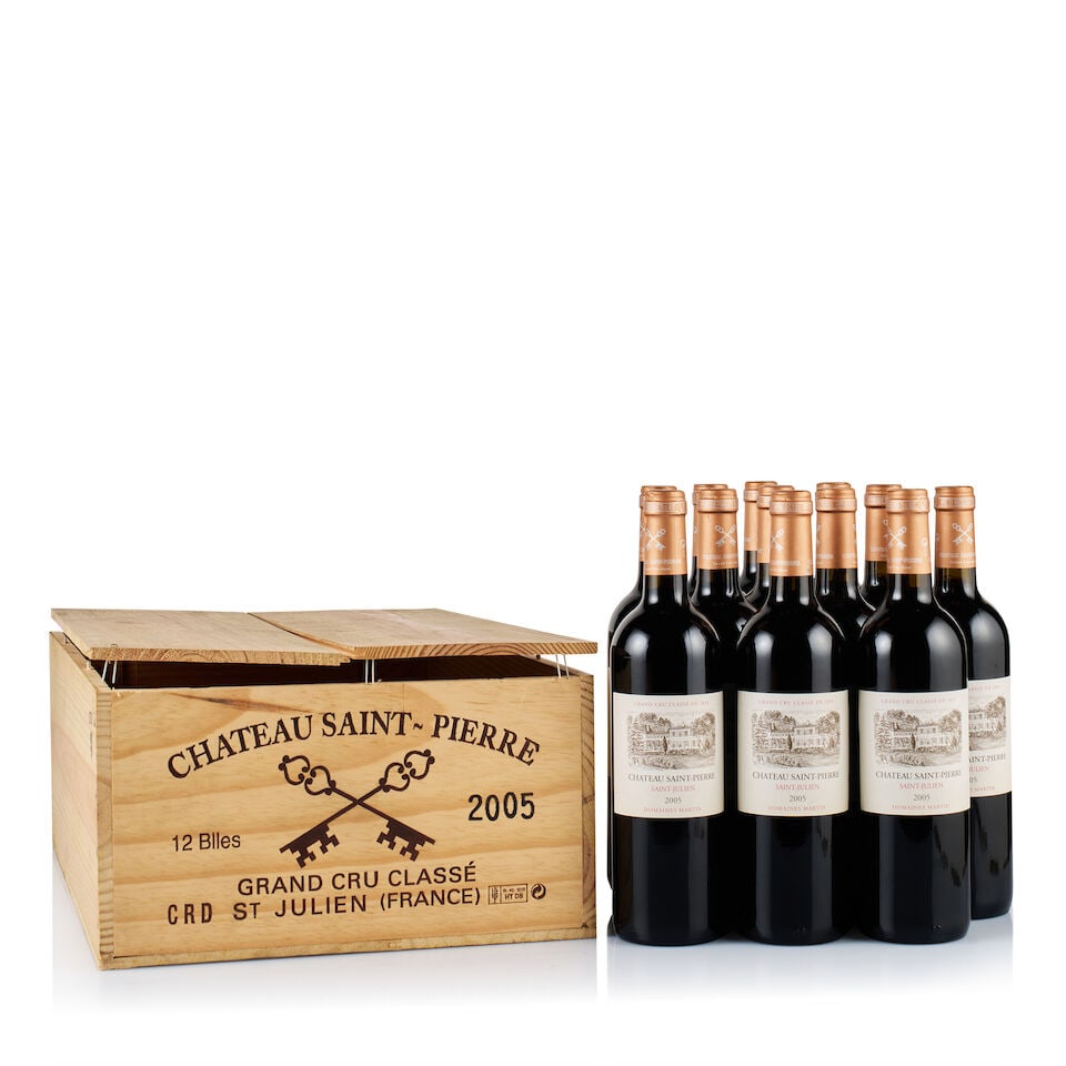 Château Saint-Pierre, Saint-Julien, Grand Cru Classé, 2005 (12 x 750ml): Château Saint-Pierre, Saint-Julien, Grand Cru Classé, 2005 (12 x 750ml) Region: Bordeaux Fill Level: into neck Capsule: ok Cork: ok Label: excellent appearance Packaging: original wooden cas