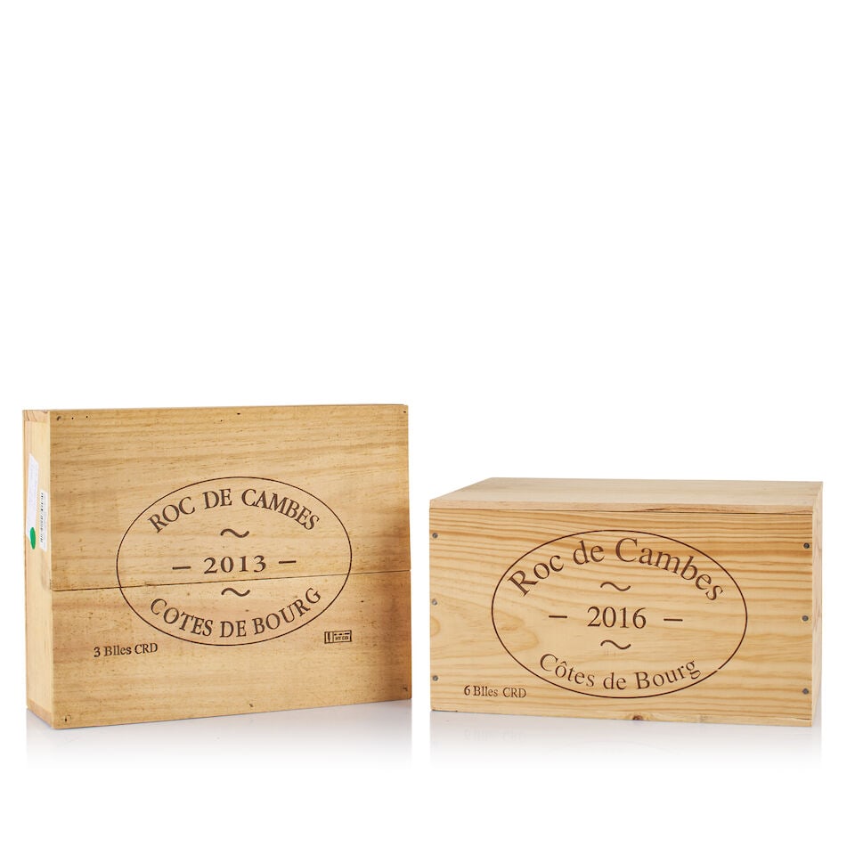 Roc de Cambes, Côtes de Bourg, 2013 & 2016 (9 x 750ml): Roc de Cambes, Côtes de Bourg, 2013 (3 x 750ml) Region: Bordeaux Packaging: original wooden case Miscellaneous: not open Roc de Cambes, Côtes de Bourg, 2016 (6 x 750ml) Packaging: original