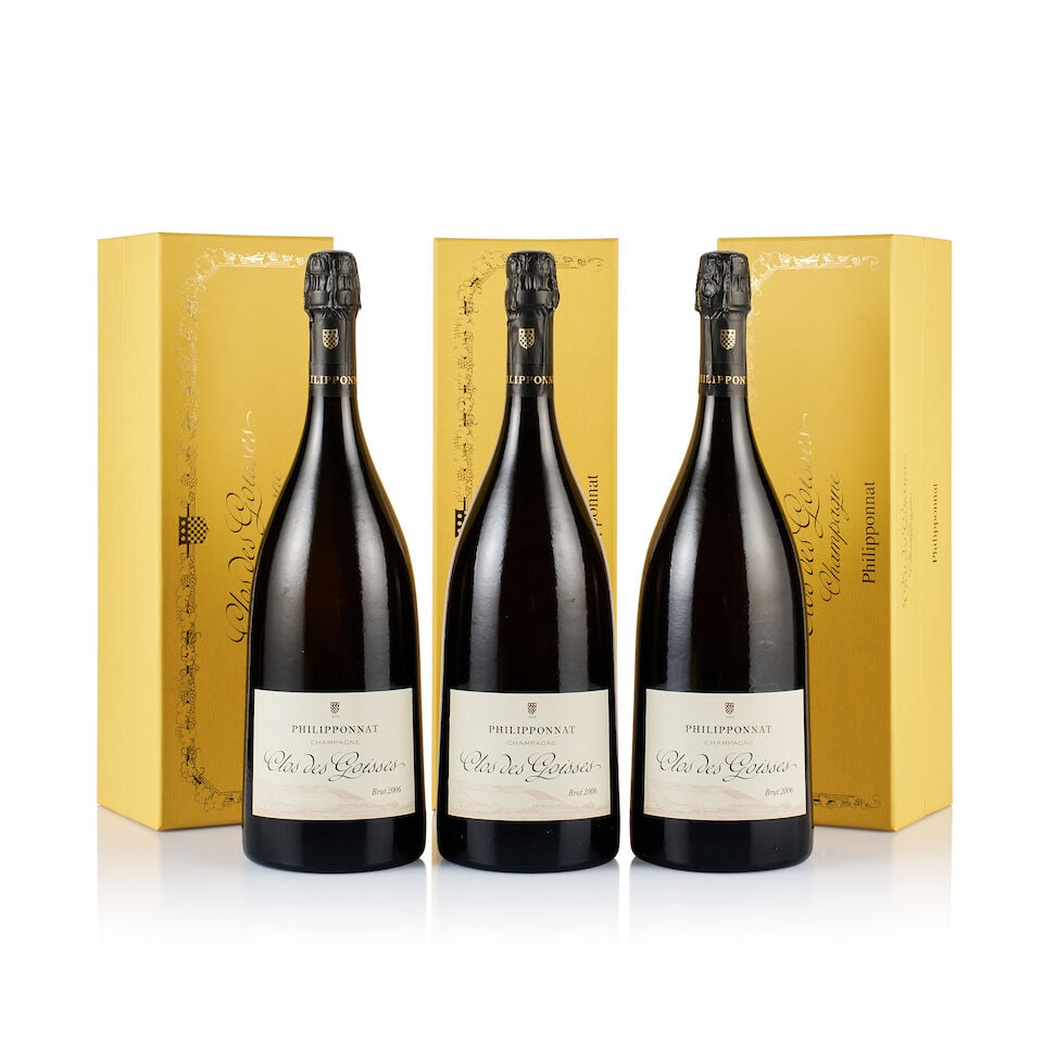 Champagne Philipponnat, Clos des Goisses, Brut, 2006 (3 x Magnum): Champagne Philipponnat, Clos des Goisses, Brut, 2006 (3 x Magnum) Region: Champagne Fill Level: excellent Capsule: ok Cork: ok Label: good appearance Packaging: 3x original presentation boxes Alcohol