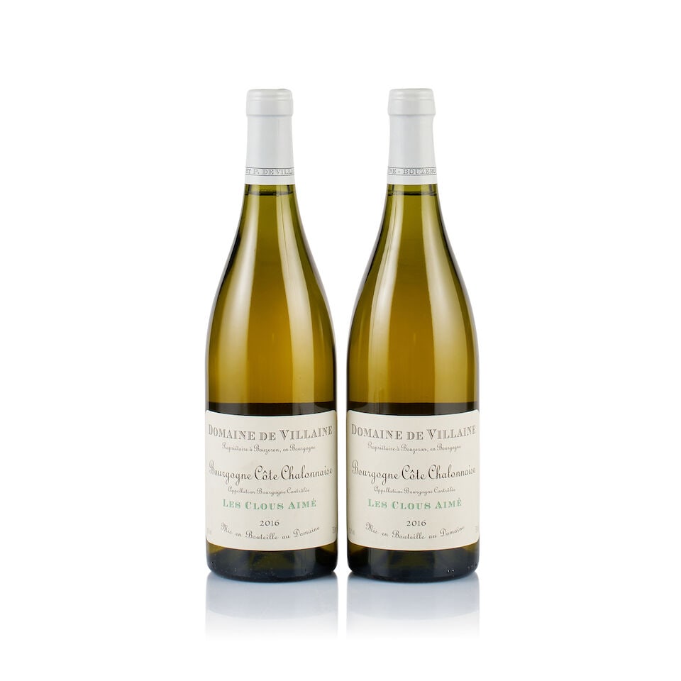 Domaine de Villaine, Bourgogne Côte Chalonnaise, Les Clous Aimé, White, 2016 (2 x 750ml): Domaine de Villaine, Bourgogne Côte Chalonnaise, Les Clous Aimé, White, 2016 (2 x 750ml) Region: Burgundy Fill Level: good Capsule: ok Cork: ok Label: 1x very slightly stained, 1x good appea