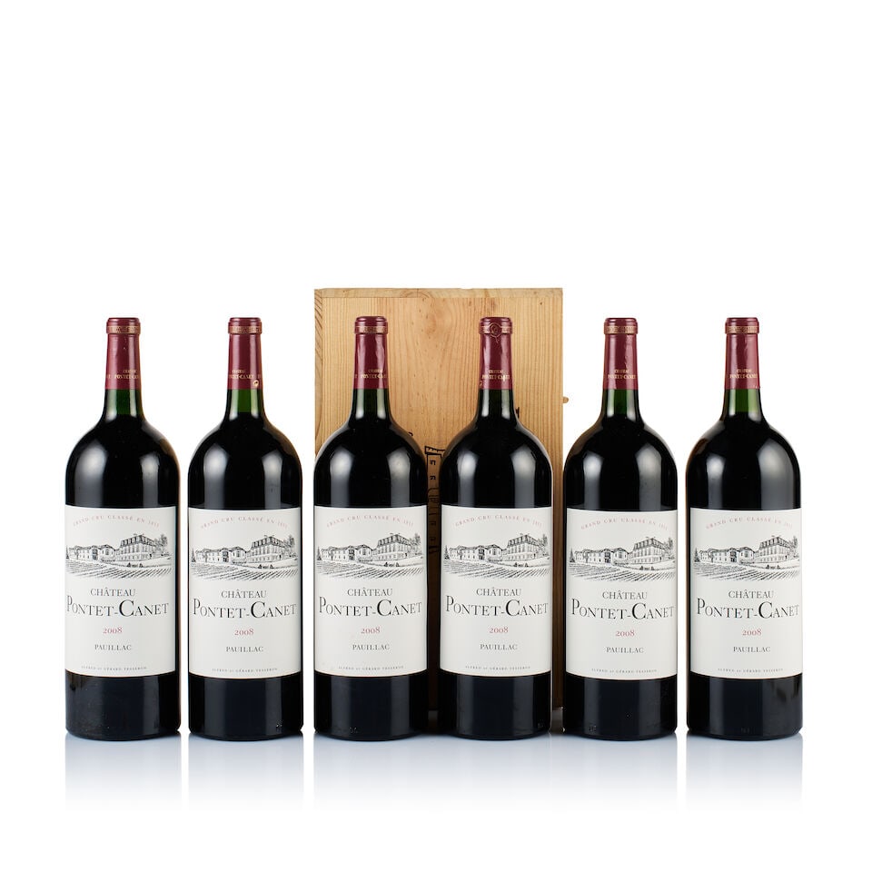 Château Pontet-Canet, Pauillac, Grand Cru Classé, 2008 (6 x Magnum): Château Pontet-Canet, Pauillac, Grand Cru Classé, 2008 (6 x Magnum) Region: Bordeaux Fill Level: 6x base of neck Capsule: ok Cork: 1x very slightly depressed, 5x ok Label: 5x good