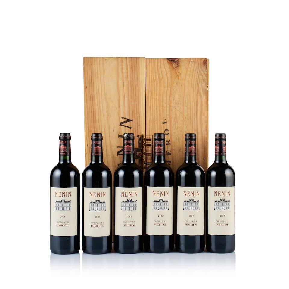 Château Nenin, Pomerol, 2005 (6 x 750ml): Château Nenin, Pomerol, 2005 (6 x 750ml) Region: Bordeaux Fill Level: into neck Capsule: 5x ok, 1x torn Cork: ok Label: excellent appearance Packaging: original wooden case Alcohol Content: