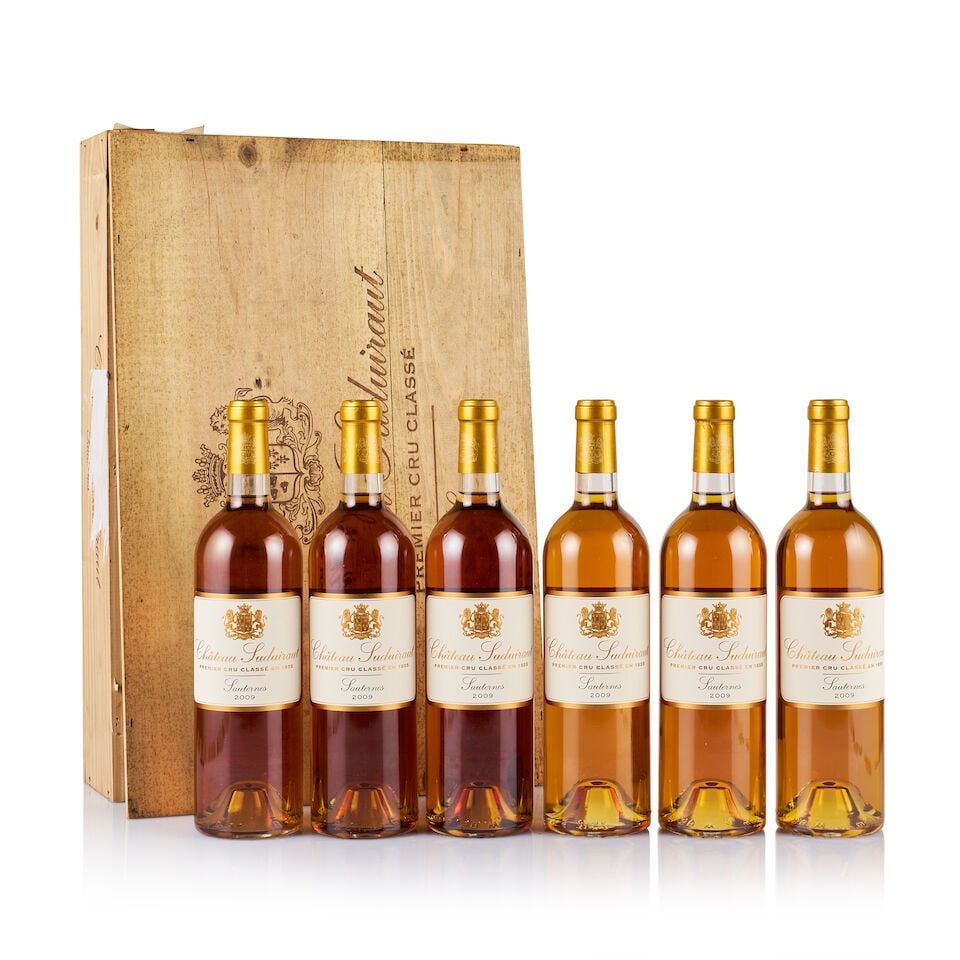 Château Suduiraut, Sauternes, Grand Cru Classé, 2009 (6 x 750ml): Château Suduiraut, Sauternes, Grand Cru Classé, 2009 (6 x 750ml) Region: Bordeaux Fill Level: excellent Capsule: ok Cork: ok Label: excellent appearance Packaging: original wooden case Alcoh
