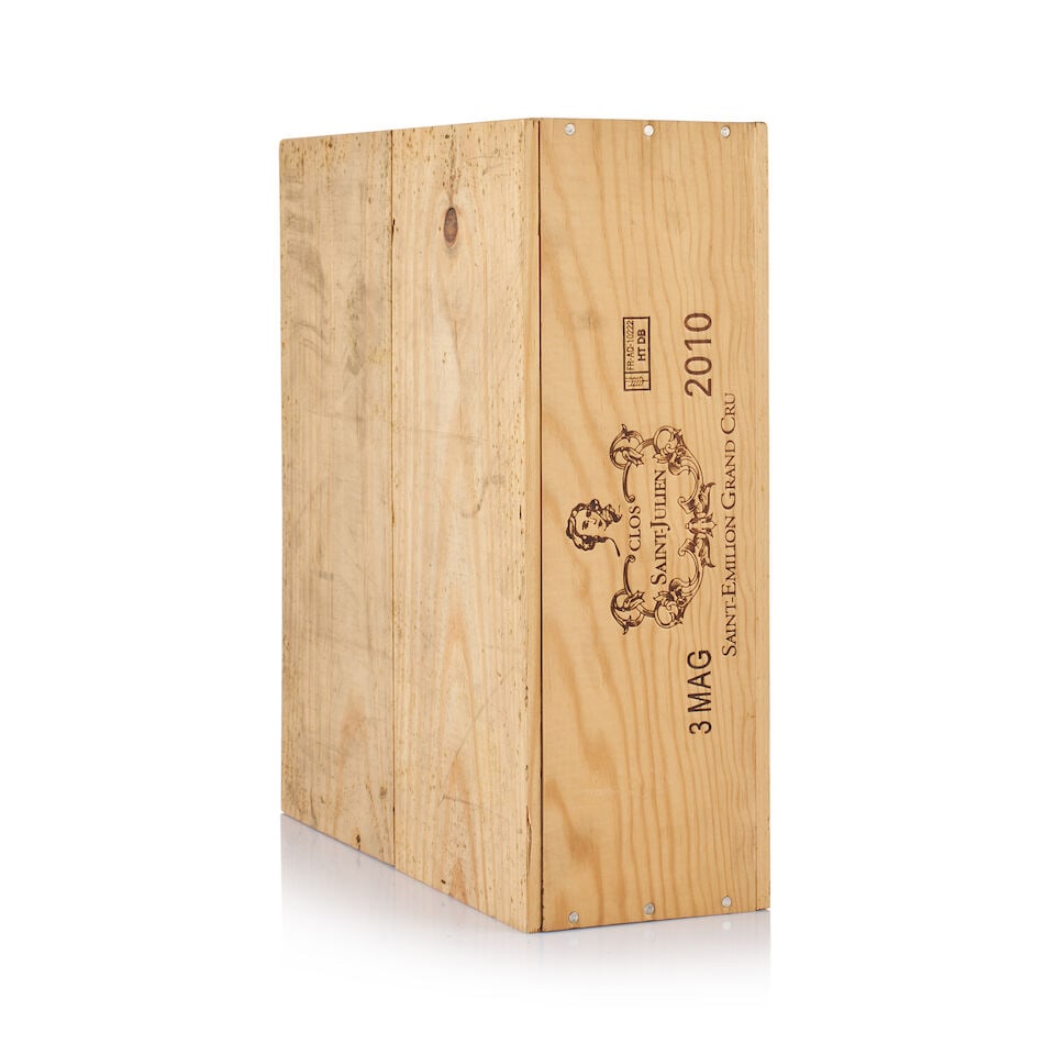 Clos Saint-Julien, Saint-Emilion Grand Cru, 2010 (3 x Magnum): Clos Saint-Julien, Saint-Emilion Grand Cru, 2010 (3 x Magnum) Region: Bordeaux Packaging: original wooden case Miscellaneous: not open Lot to be sold without reserve. For further information on this l