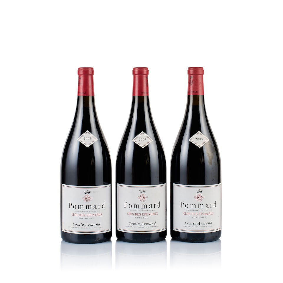Comte Armand, Pommard, Clos des Epeneaux, 2005 (3 x Magnum): Comte Armand, Pommard, Clos des Epeneaux, 2005 (3 x Magnum) Region: Burgundy Fill Level: 1x under 1.5cm below base of capsule, 1x under 2cm below base of capsule, 1x under 2.5cm below base of capsule 