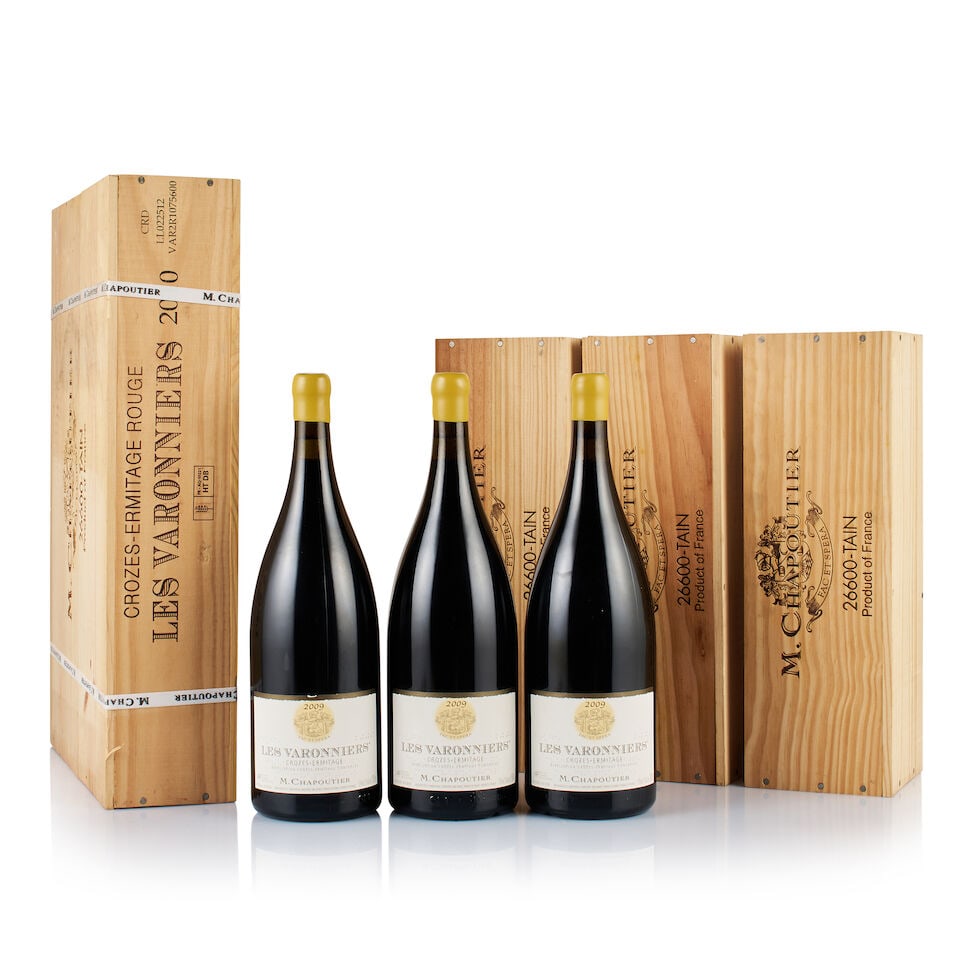 M. Chapoutier, Crozes-Hermitage, Les Varonniers, 2009 & 2010 (6 x 750ml & 3 x Magnum): M. Chapoutier, Crozes-Hermitage, Les Varonniers, 2009 (3 x Magnum) Region: Rhône Valley Fill Level: under 2cm below base of cork Capsule: yellow wax, ok Cork: ok Label: good appearance Packaging: