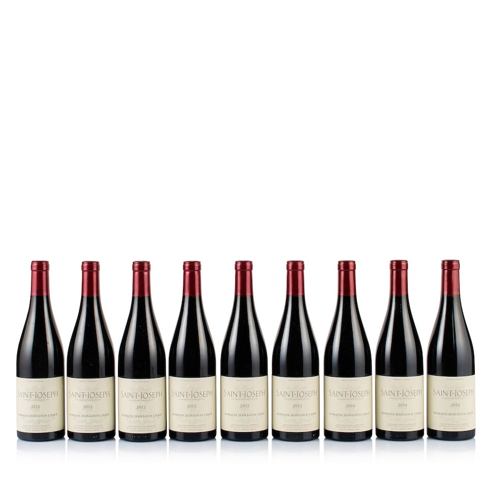 Jean-Louis Chave, Saint-Joseph, 2012, 2013 & 2014 (9 x 750ml): Jean-Louis Chave, Saint-Joseph, 2012 (3 x 750ml) Region: Rhône Valley Fill Level: good Capsule: 3x corroded Cork: ok Label: 1x very slightly marked, 2x good appearance Packaging: neutral carton A