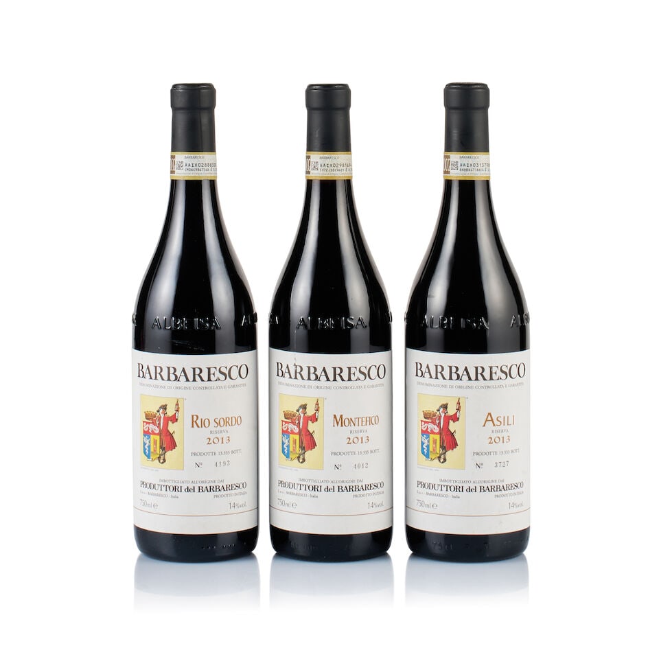 Mixed Lot of Produttori del Barbaresco, Barbaresco Riserva, 2013 (3 x 750ml): Produttori del Barbaresco, Barbaresco Riserva, Asili, 2013 (1 x 750ml) Region: Piedmont Fill Level: good Capsule: ok Cork: very slightly raised Label: slightly marked Packaging: neutral carton Alcohol