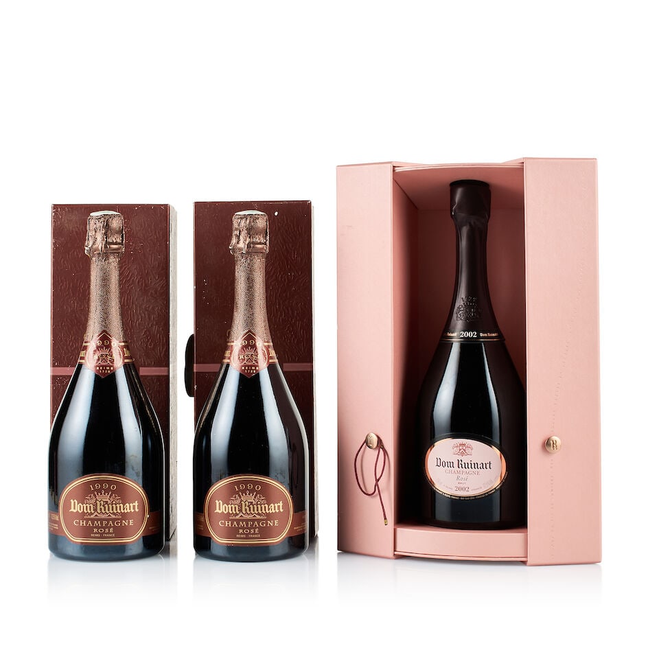 Champagne Ruinart, Dom Ruinart Rosé, Brut, 1990 & 2002 (3 x 750ml): Champagne Ruinart, Dom Ruinart Rosé, Brut, 1990 (2 x 750ml) Region: Champagne Fill Level: excellent Capsule: ok Cork: ok Label: good appearance Packaging: 2x individual presentation box Alcohol C