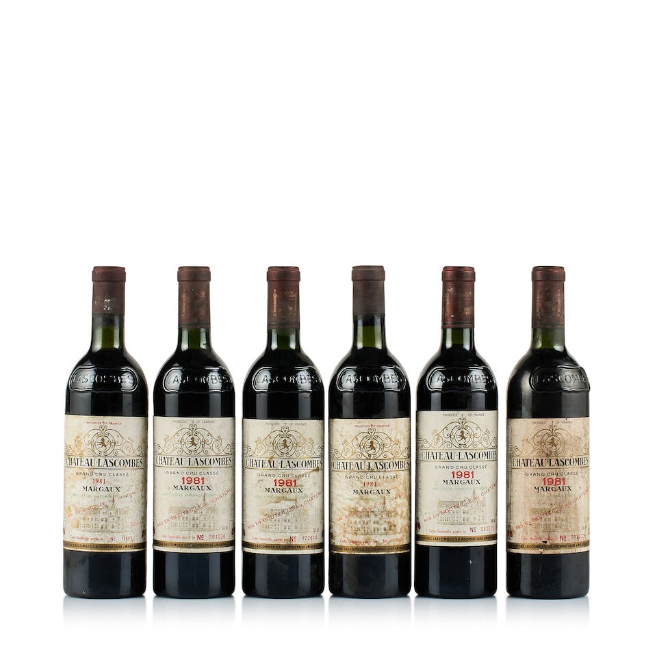 Château Lascombes, Margaux, Grand Cru Classé, 1981 (12 x 750ml): Château Lascombes, Margaux, Grand Cru Classé, 1981 (12 x 750ml) Region: Bordeaux Fill Level: 1x mid shoulder, 3x very top shoulder, 6x base of neck, 2x into neck Capsule: all bin-soiled and 