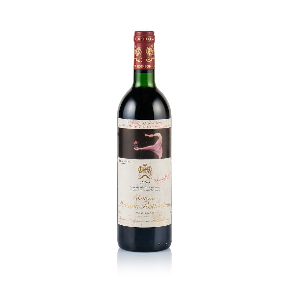 Château Mouton Rothschild, Pauillac, 1er Grand Cru Classé, 1990 (1 x 750ml): Château Mouton Rothschild, Pauillac, 1er Grand Cru Classé, 1990 (1 x 750ml) Region: Bordeaux Fill Level: very top shoulder Capsule: ok Cork: very slightly depressed Label: bin-soiled and sta