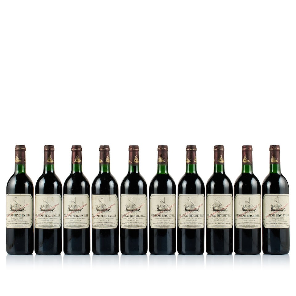 Château Beychevelle, Saint-Julien, Grand Cru Classé, 1993 (10 x 750ml): Château Beychevelle, Saint-Julien, Grand Cru Classé, 1993 (10 x 750ml) Region: Bordeaux Fill Level: 2x very top shoulder, 8x base of neck Capsule: 10x corroded and bin-soiled Cork: 7x depres