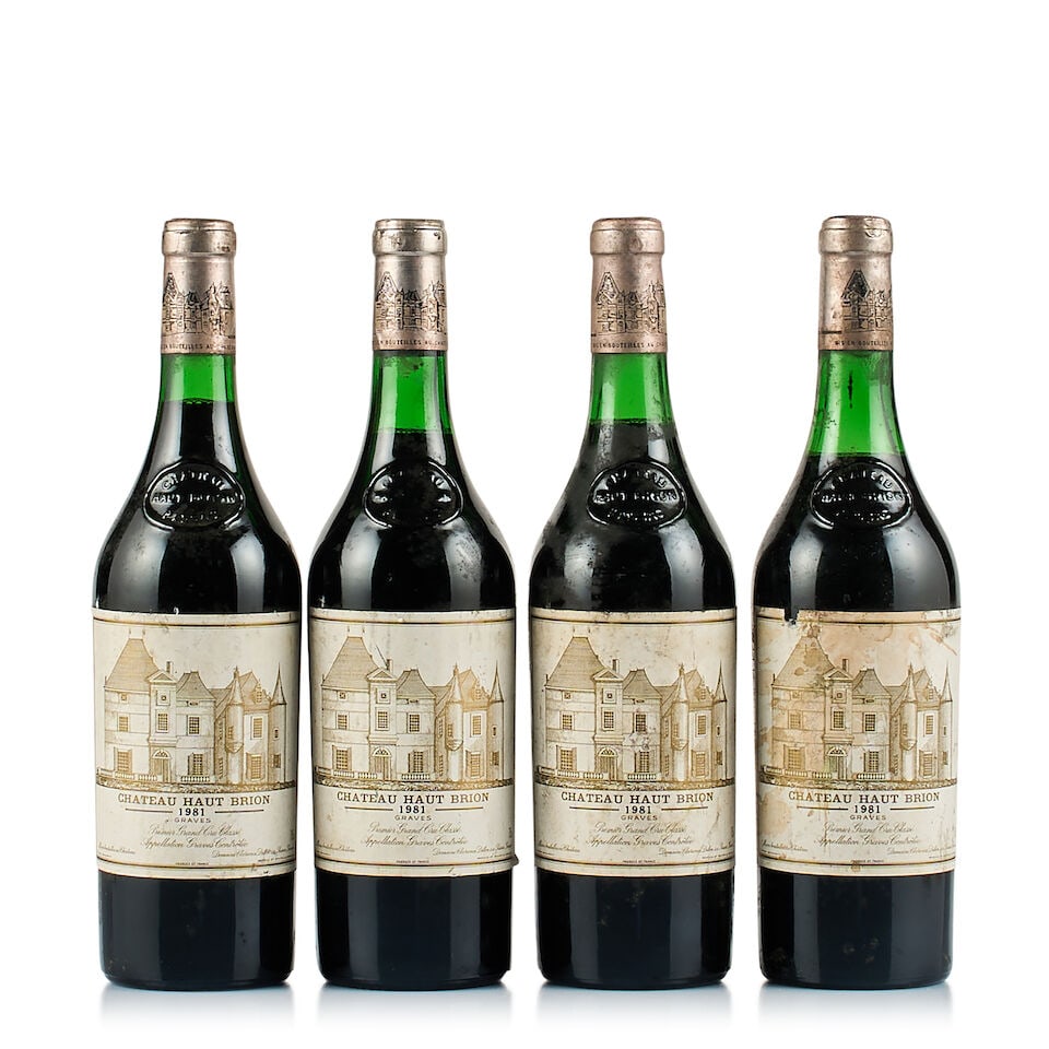 Château Haut-Brion, Pessac-Léognan, 1er Grand Cru Classé, 1981 (4 x 750ml): Château Haut-Brion, Pessac-Léognan, 1er Grand Cru Classé, 1981 (4 x 750ml) Region: Bordeaux Fill Level: 1x under 4cm, 1x under 3cm, 1x under 2.5cm, 1x under 1.5cm below base of