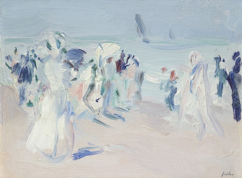 Samuel John Peploe RSA (British, 1871-1935) On the beach, Paris-Plage: Samuel John Peploe RSA (British, 1871-1935) On the beach, Paris-Plage signed 'Peploe' (lower right) oil on panel 19 x 24cm (7 1/2 x 9 7/16in). Footnotes: Provenance With The Fine