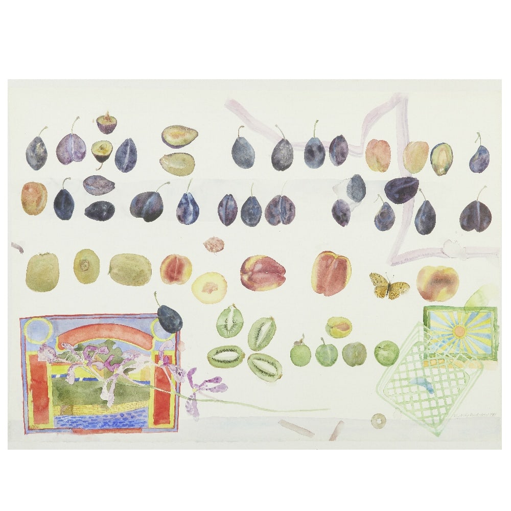 Dame Elizabeth Blackadder OBE RA RSA RSW RWA RGI DLitt (British, 1931-2021) Fruit and Chinese Box (1 of 1)