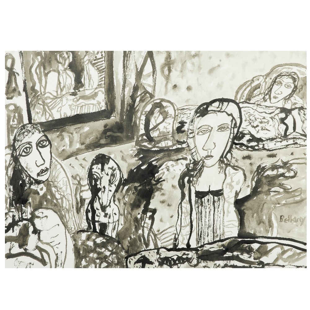 John Bellany CBE RA HRSA LLD(Lon) (British, 1942-2013) 'Two Wives': John Bellany CBE RA HRSA LLD(Lon) (British, 1942-2013) 'Two Wives' signed 'Bellany' (lower right) and bears title (frame verso) ink and wash 55 x 76cm (21 5/8 x 29 15/16in). Footnotes: Pr