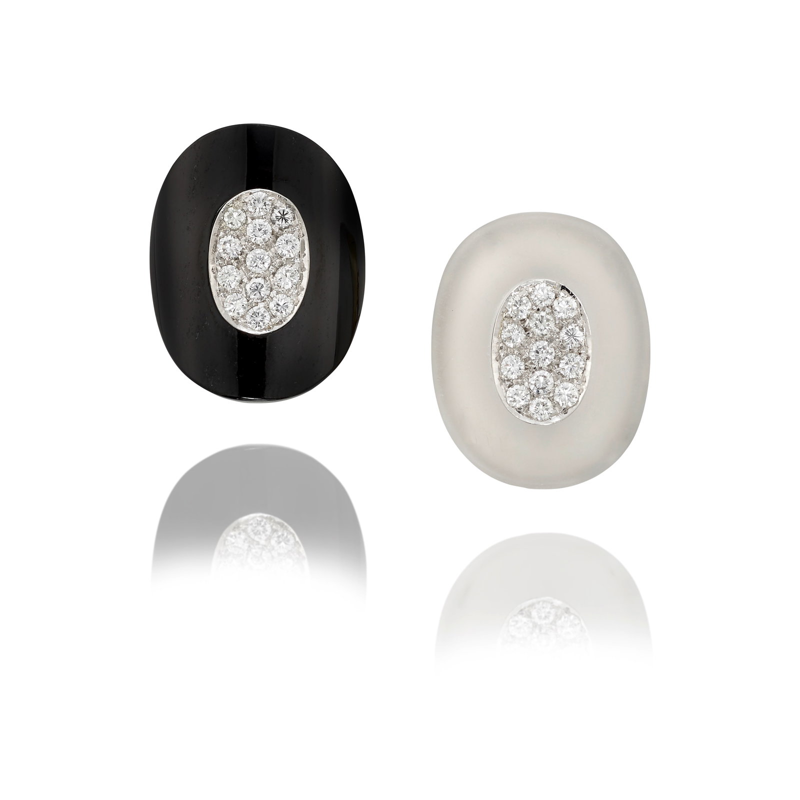A PAIR OF 18K BICOLOR GOLD, ROCK CRYSTAL, ONYX AND DIAMOND EARRINGS (1 of 1)