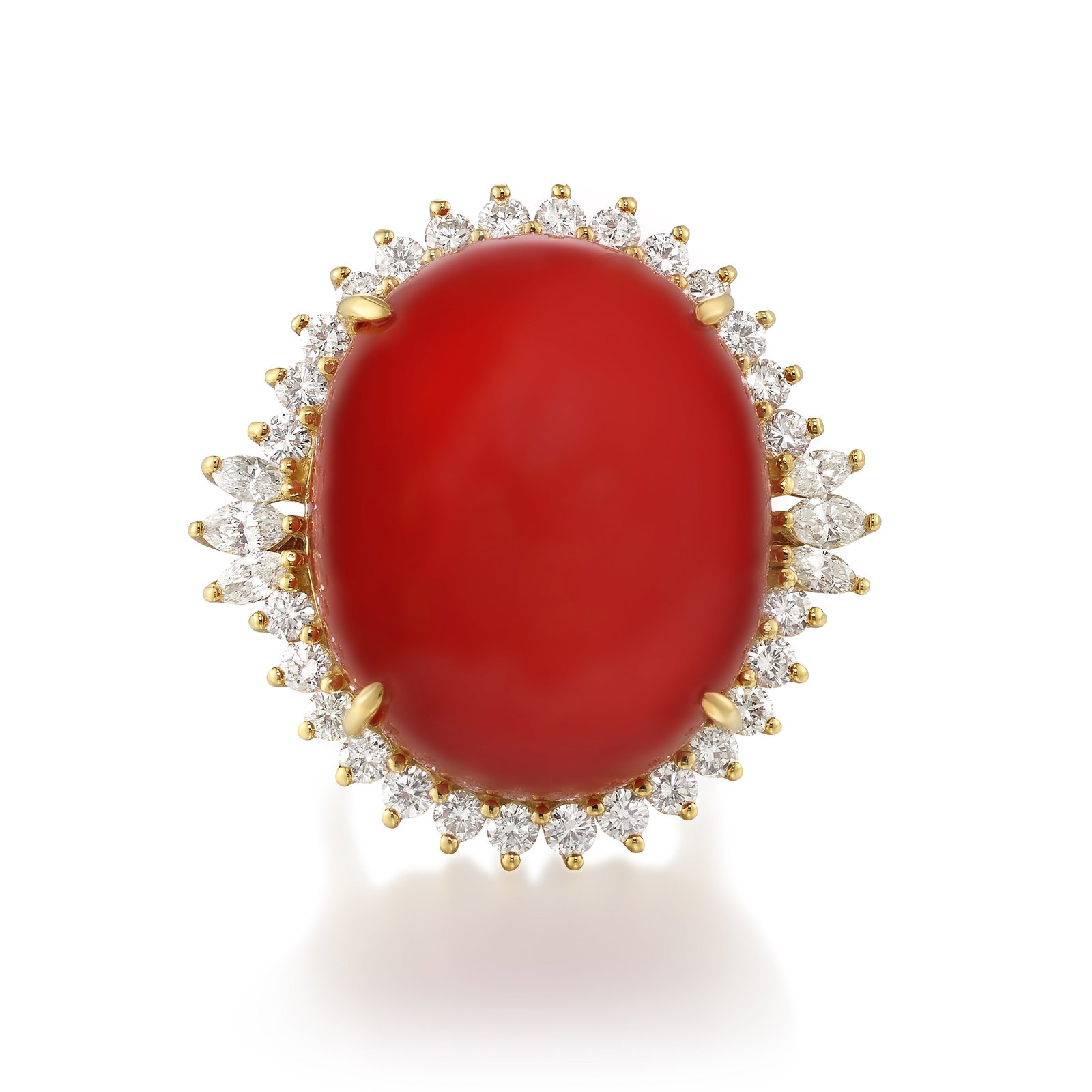 A 14K GOLD, CORAL AND DIAMOND RING (1 of 1)
