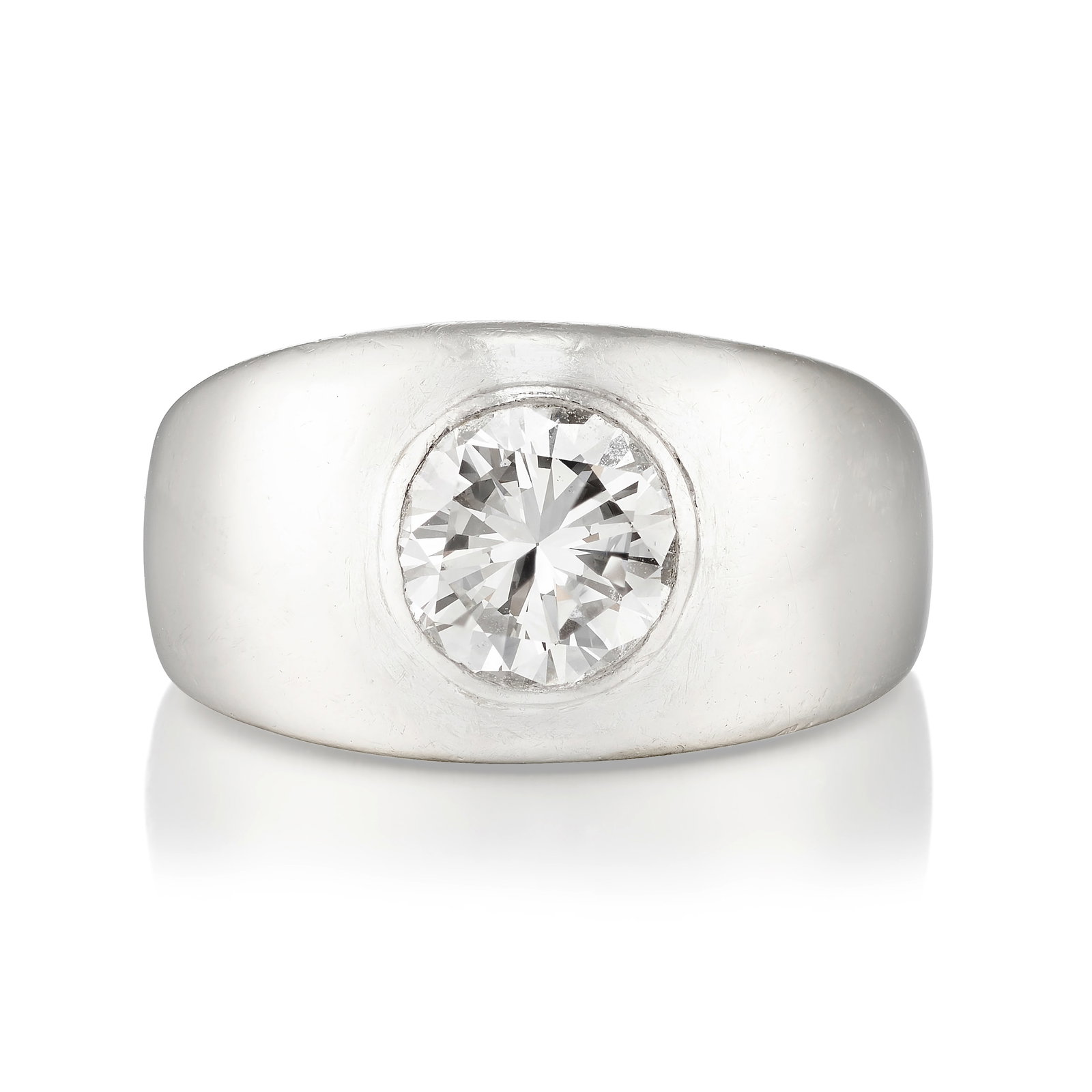 A DIAMOND RING: A DIAMOND RING Centering a round brilliant-cut diamond; estimated total diamond weight 1.60 carats; mounted in 14k gold; size 7 1/4 Footnotes: OVERALL CONDITION: Metal partially stamped and tested