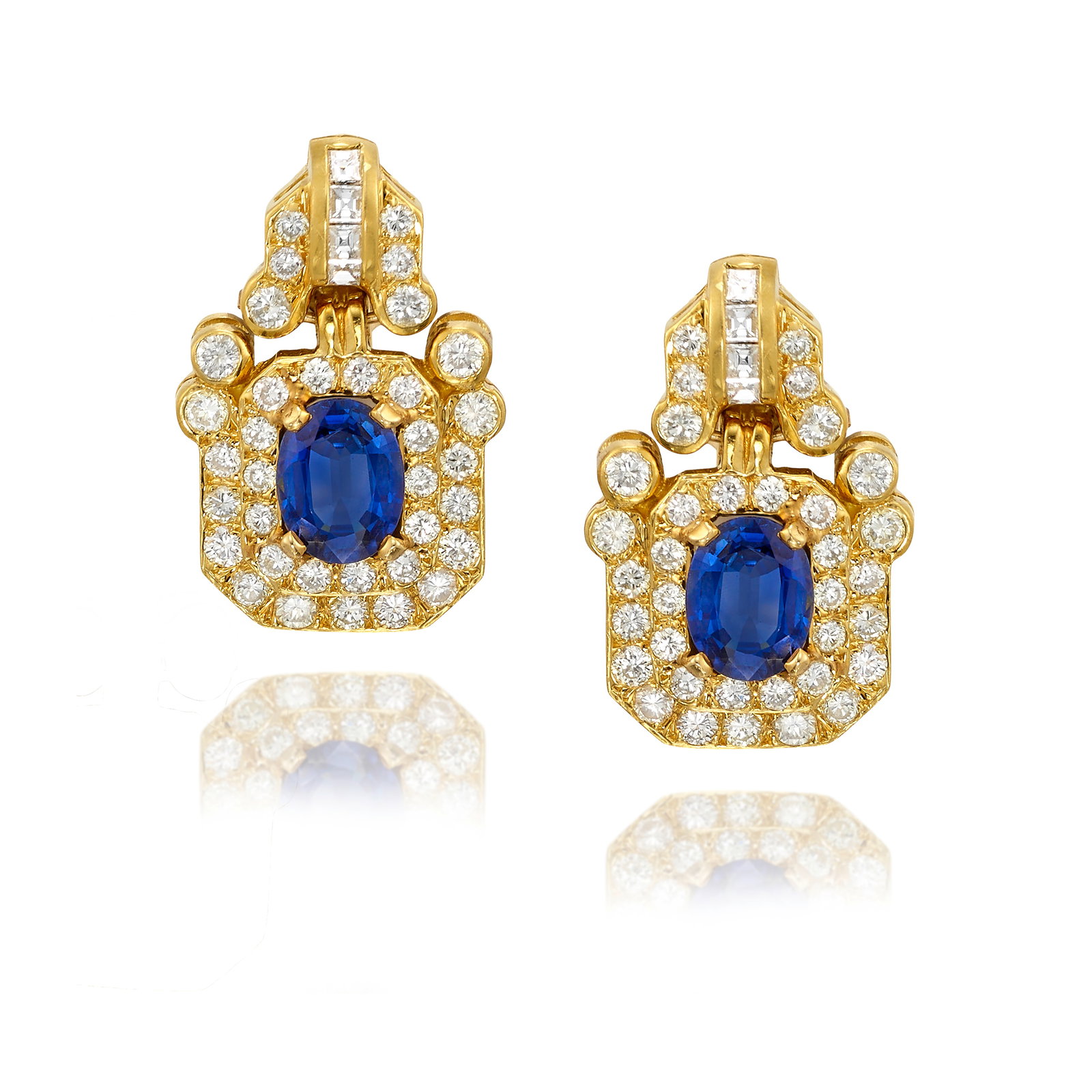 A PAIR OF SAPPHIRE AND DIAMOND EARRINGS (1 of 1)